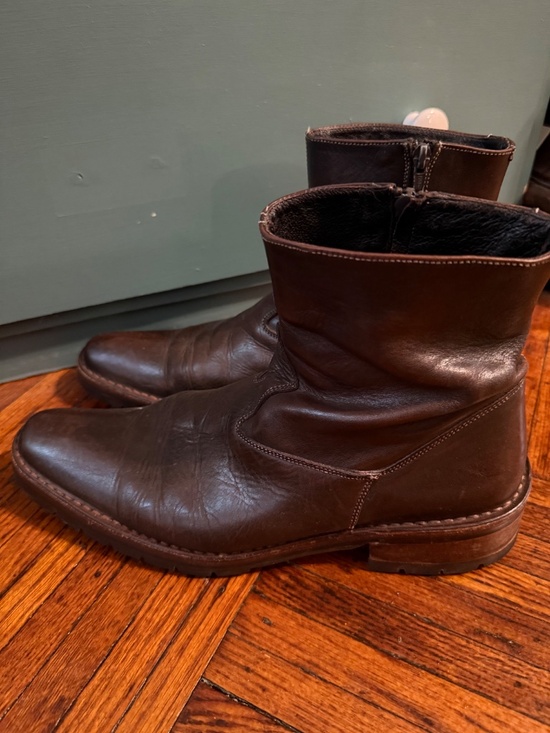 Brown European Leather Side Zip Boots Shoes Mens Sz 43 Vibram Sole